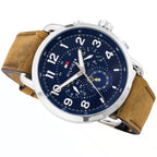 Tommy Hilfiger Briggs 1791424 46mm Men's Multi-Function Watch – Navy Blue & Brown Genuine Leather Strap