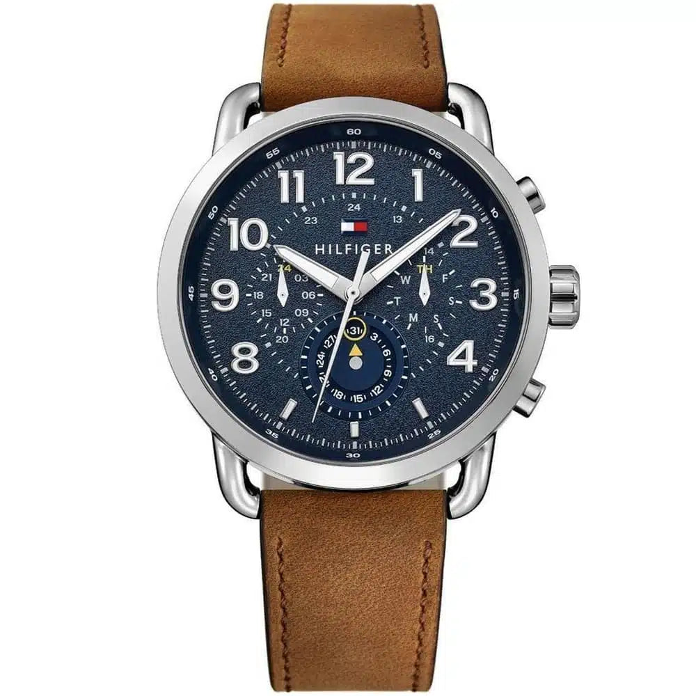 Tommy Hilfiger Briggs 1791424 46mm Men's Multi-Function Watch – Navy Blue & Brown Genuine Leather Strap