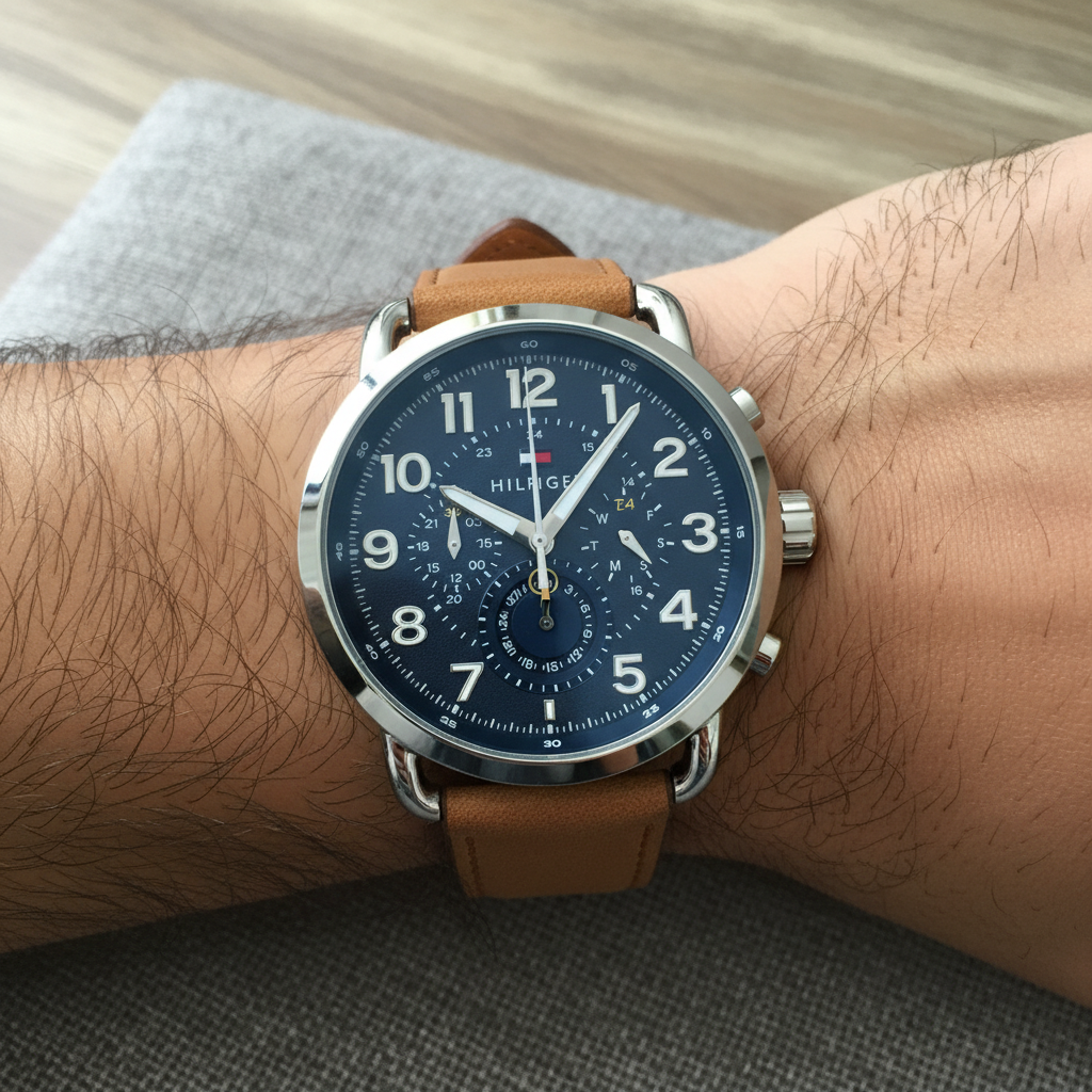 Tommy Hilfiger Briggs 1791424 46mm Men's Multi-Function Watch – Navy Blue & Brown Genuine Leather Strap