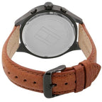 Tommy Hilfiger Gavin 1791470 44mm Men's Multi-Function Watch – Black & Light Brown Genuine Leather Strap