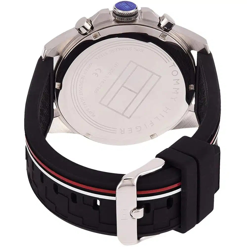 Tommy Hilfiger Decker 1791473 46mm Men's Multi-Function Watch – Black & Black Silicone Strap