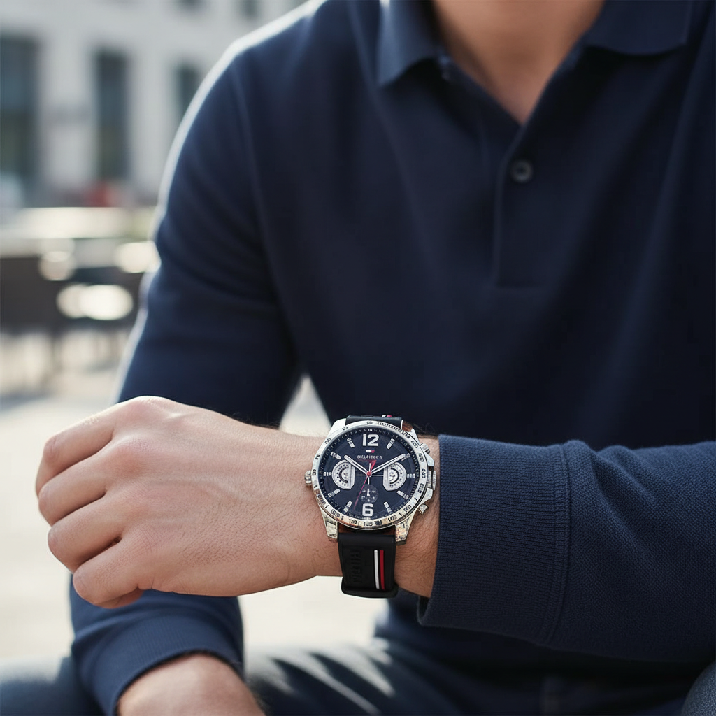 Tommy Hilfiger Decker 1791473 46mm Men's Multi-Function Watch – Black & Black Silicone Strap