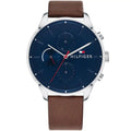Tommy Hilfiger Chase 1791487 44mm Men's Multi-Function Watch – Blue & Brown Genuine Leather Strap