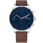 Tommy Hilfiger Chase 1791487 44mm Men's Multi-Function Watch – Blue & Brown Genuine Leather Strap