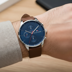 Tommy Hilfiger Chase 1791487 44mm Men's Multi-Function Watch – Blue & Brown Genuine Leather Strap