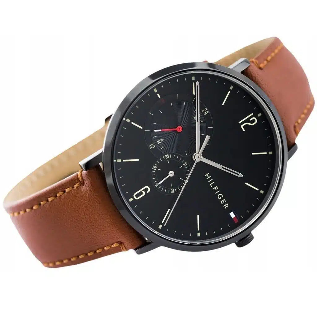 Tommy Hilfiger Brooklyn 1791510 40mm Men's Multi-Function Watch – Black & Light Brown Genuine Leather Strap