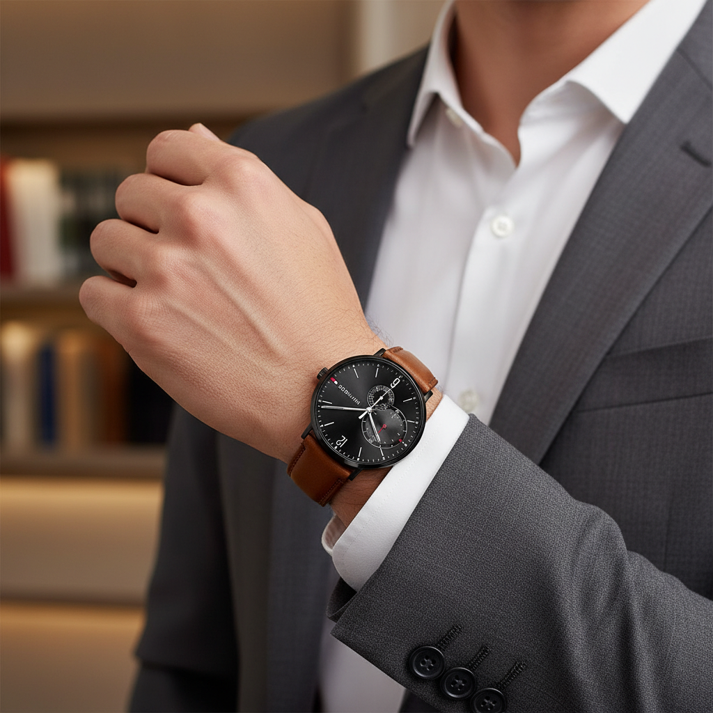 Tommy Hilfiger Brooklyn 1791510 40mm Men's Multi-Function Watch – Black & Light Brown Genuine Leather Strap