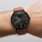 Tommy Hilfiger Brooklyn 1791510 40mm Men's Multi-Function Watch – Black & Light Brown Genuine Leather Strap