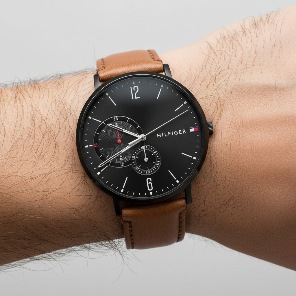 Tommy Hilfiger Brooklyn 1791510 40mm Men's Multi-Function Watch – Black & Light Brown Genuine Leather Strap