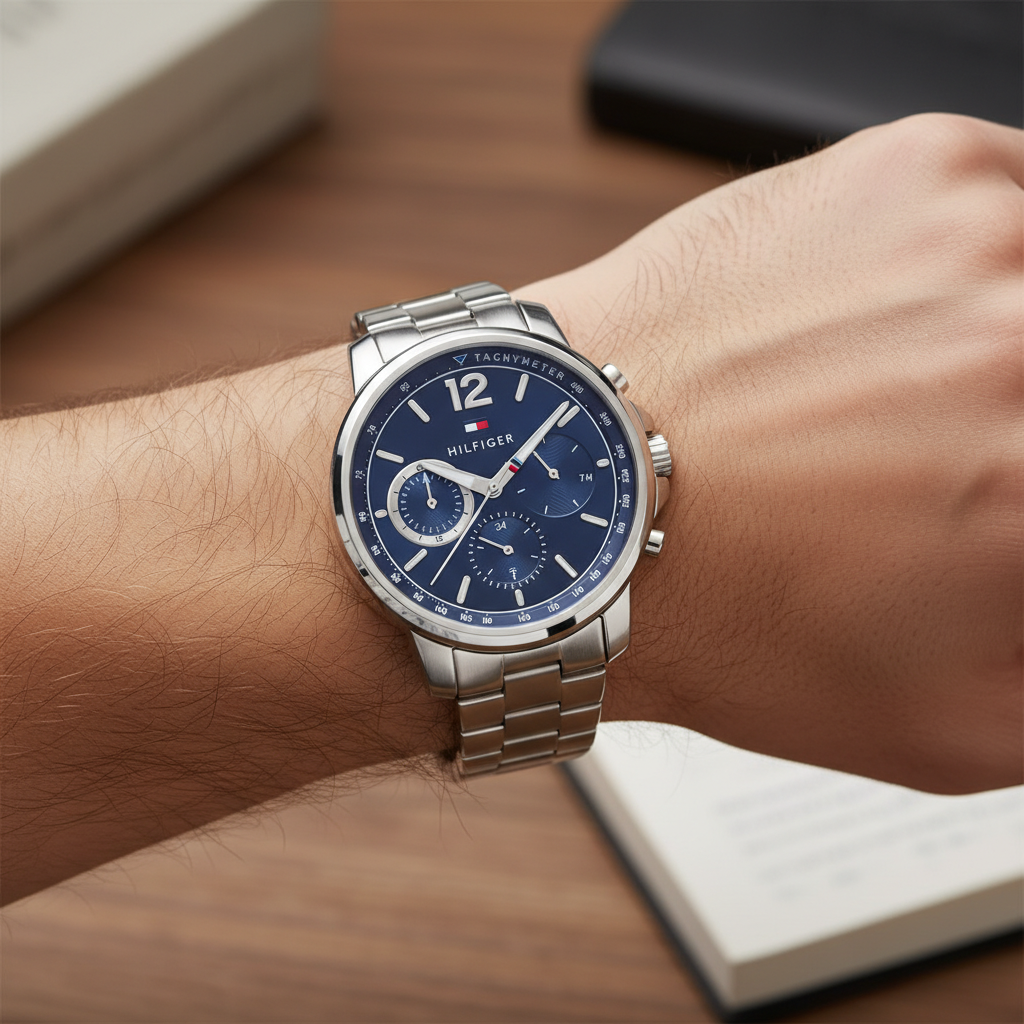 Tommy Hilfiger Landon 1791534 44mm Men's Multi-Function Watch – Blue & Silver Stainless Steel Bracelet