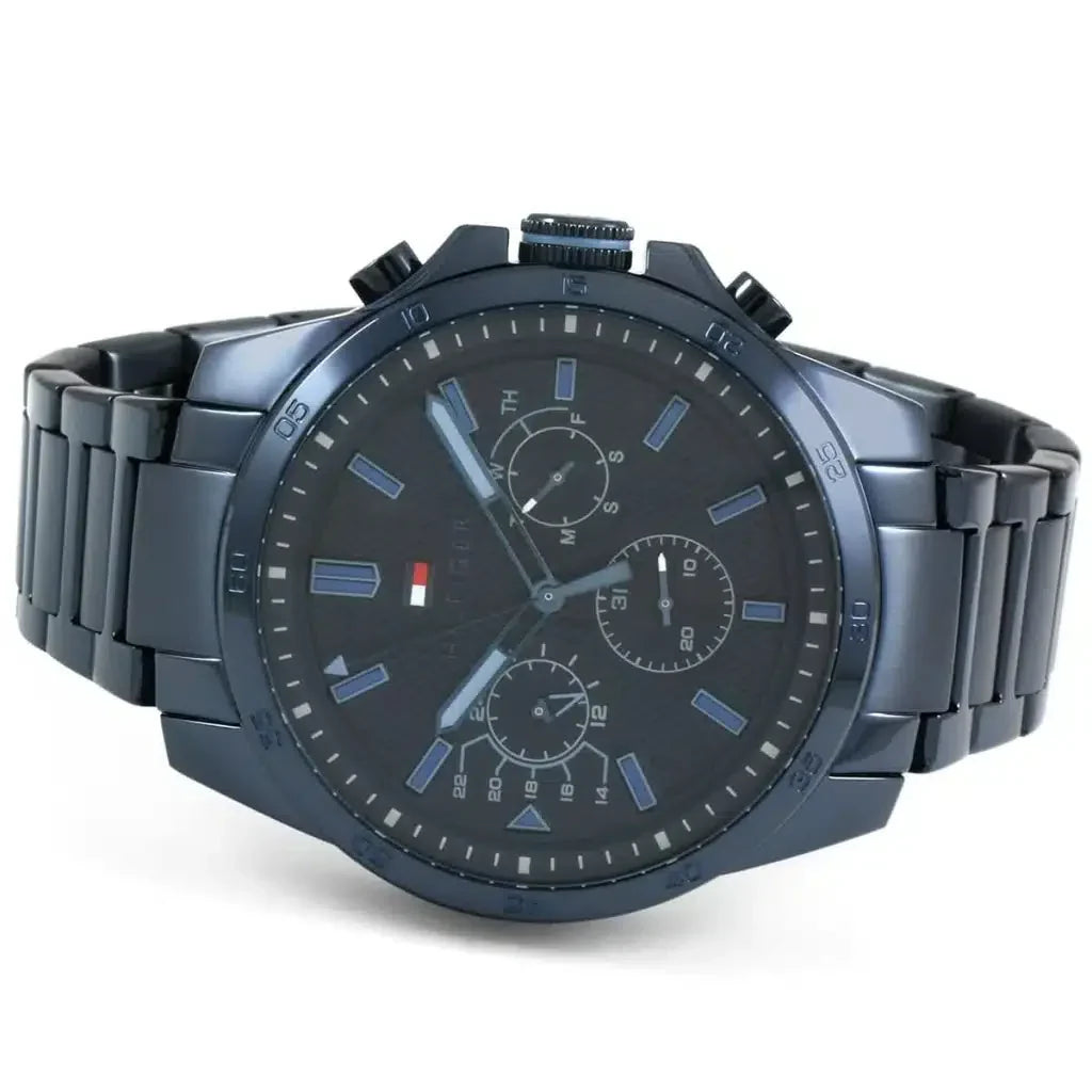 Tommy Hilfiger Decker 1791560 46mm Men's Multi-Function Watch – Blue & Blue Stainless Steel Bracelet