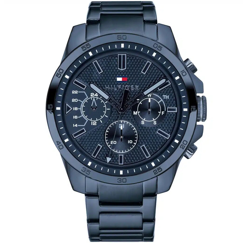 Tommy Hilfiger Decker 1791560 46mm Men's Multi-Function Watch – Blue & Blue Stainless Steel Bracelet