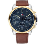 Tommy Hilfiger Decker 1791561 46mm Men's Multi-Function Watch – Blue & Brown Genuine Leather Strap