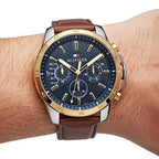 Tommy Hilfiger Decker 1791561 46mm Men's Multi-Function Watch – Blue & Brown Genuine Leather Strap