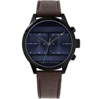 Tommy Hilfiger Icon 1791593 40mm Men's Multi-Function Watch – Blue Dual-Time & Brown Genuine Leather Strap