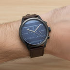 Tommy Hilfiger Icon 1791593 40mm Men's Multi-Function Watch – Blue Dual-Time & Brown Genuine Leather Strap