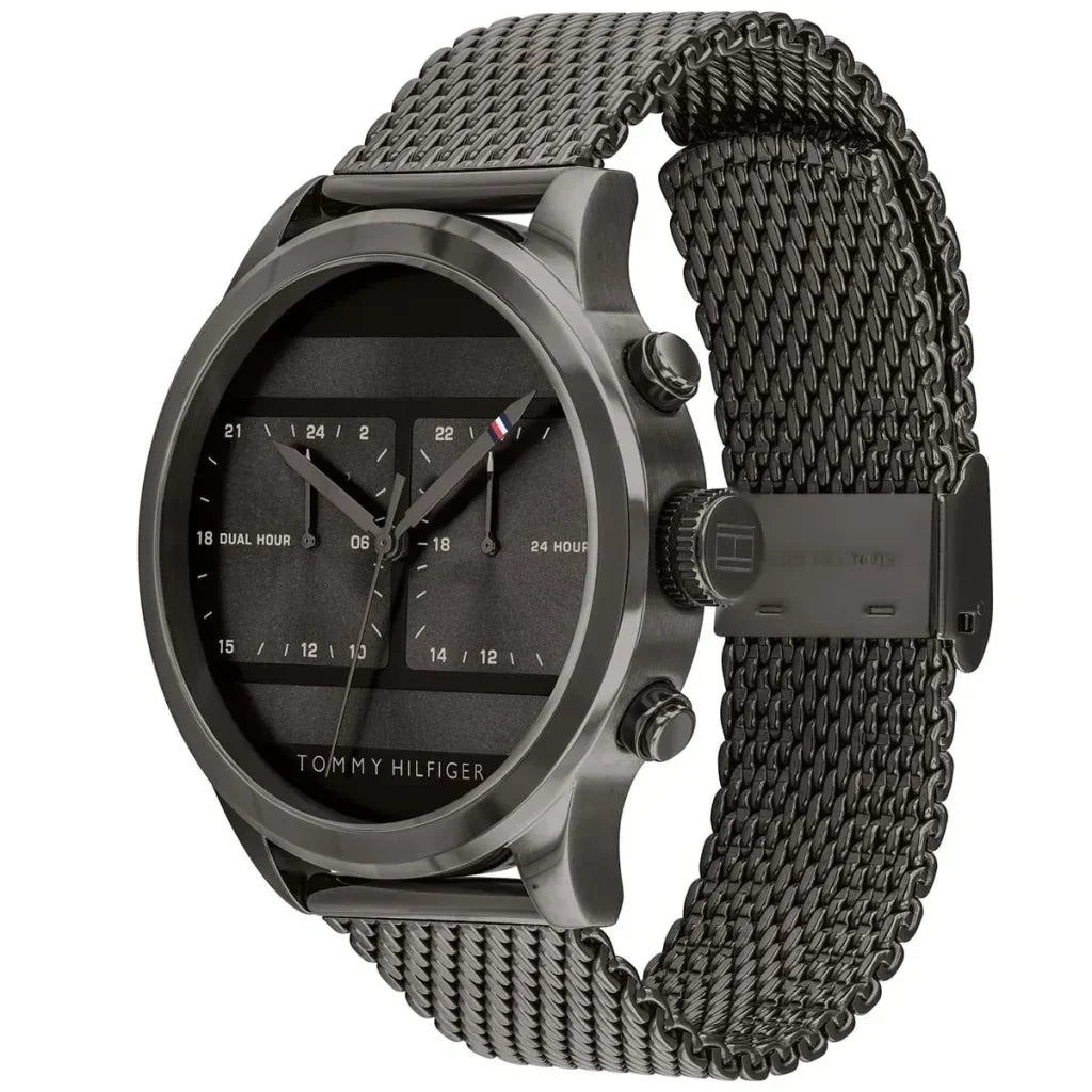 Tommy Hilfiger Icon 1791597 40mm Men's Multi-Function Watch – Grey Dual-Time & Grey Stainless Steel Mesh Bracelet
