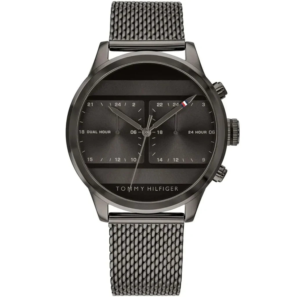 Tommy Hilfiger Icon 1791597 40mm Men's Multi-Function Watch – Grey Dual-Time & Grey Stainless Steel Mesh Bracelet