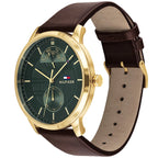 Tommy Hilfiger Hunter 1791607 44mm Men's Multi-Function Watch – Green Textured & Brown Genuine Leather Strap