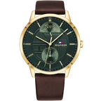 Tommy Hilfiger Hunter 1791607 44mm Men's Multi-Function Watch – Green Textured & Brown Genuine Leather Strap