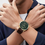 Tommy Hilfiger Hunter 1791607 44mm Men's Multi-Function Watch – Green Textured & Brown Genuine Leather Strap