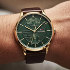 Tommy Hilfiger Hunter 1791607 44mm Men's Multi-Function Watch – Green Textured & Brown Genuine Leather Strap