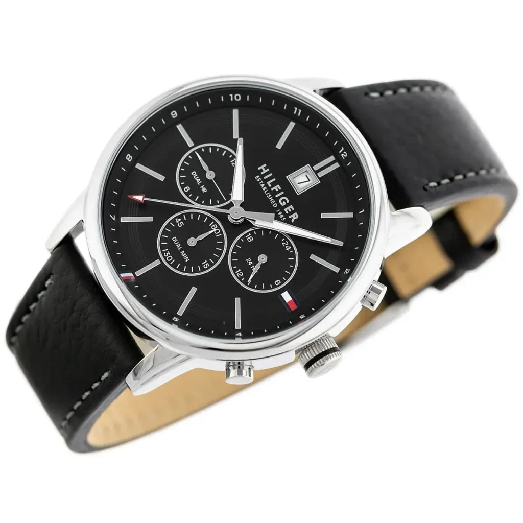Tommy Hilfiger Kyle 1791630 44mm Men's Multi-Function Watch – Black & Black Genuine Leather Strap