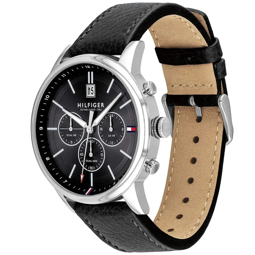 Tommy Hilfiger Kyle 1791630 44mm Men's Multi-Function Watch – Black & Black Genuine Leather Strap