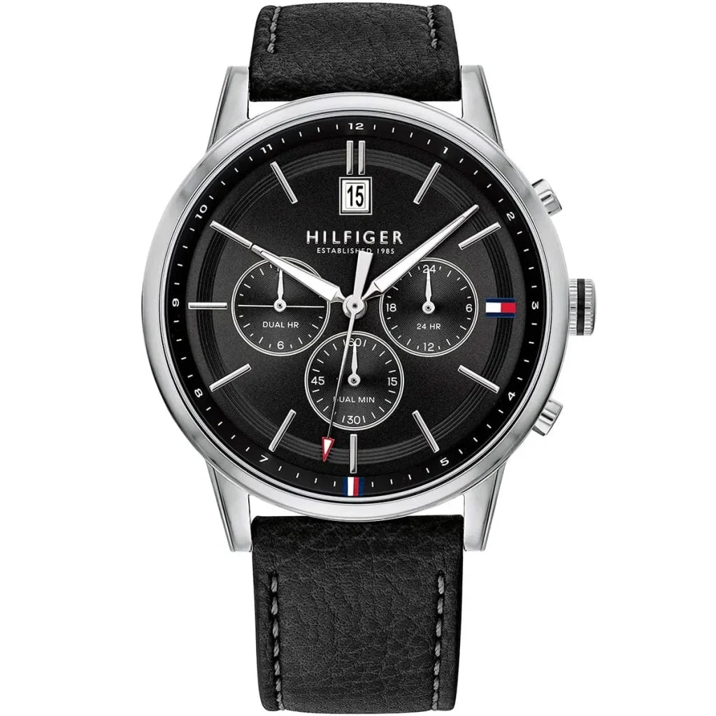 Tommy Hilfiger Kyle 1791630 44mm Men's Multi-Function Watch – Black & Black Genuine Leather Strap