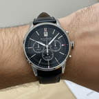 Tommy Hilfiger Kyle 1791630 44mm Men's Multi-Function Watch – Black & Black Genuine Leather Strap