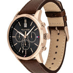 Tommy Hilfiger Kyle 1791631 44mm Men's Multi-Function Watch – Black & Brown Genuine Leather Strap