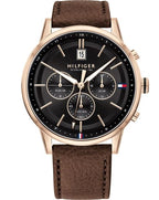 Tommy Hilfiger Kyle 1791631 44mm Men's Multi-Function Watch – Black & Brown Genuine Leather Strap