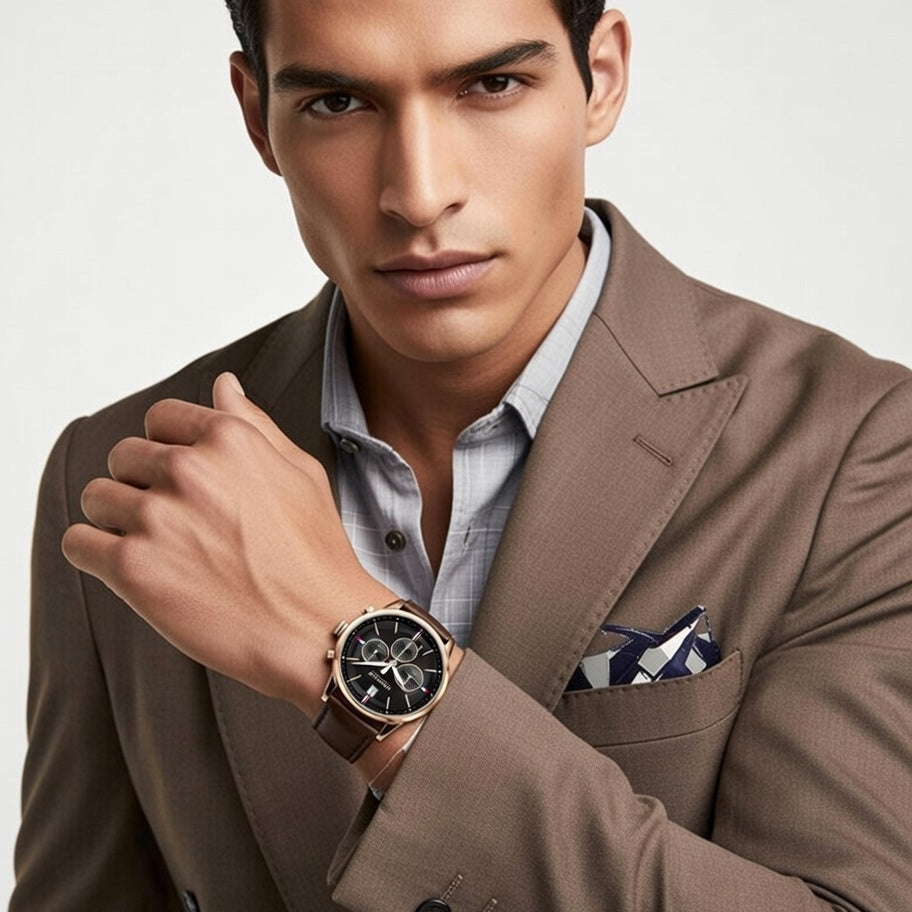 Tommy Hilfiger Kyle 1791631 44mm Men's Multi-Function Watch – Black & Brown Genuine Leather Strap