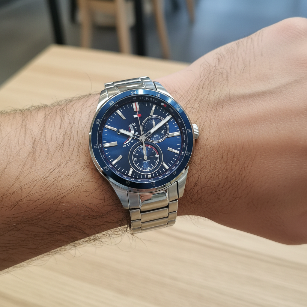 Tommy Hilfiger Austin 1791640 44mm Men's Multi-Function Watch – Blue & Silver Stainless Steel Bracelet