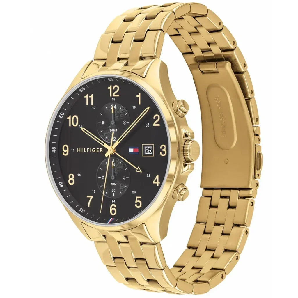 Tommy Hilfiger West 1791708 44mm Men's Multi-Function Watch – Black & Gold Stainless Steel Bracelet