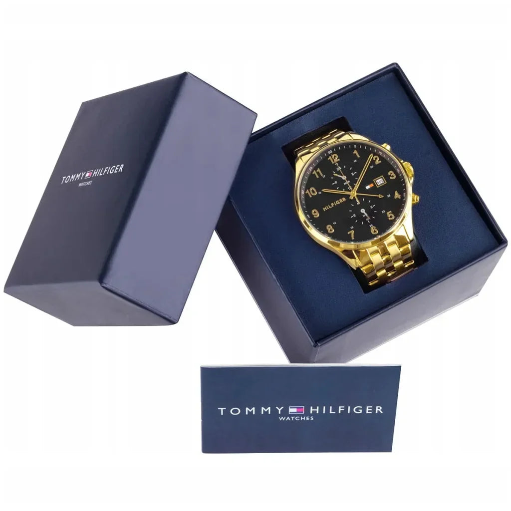 Tommy Hilfiger West 1791708 44mm Men's Multi-Function Watch – Black & Gold Stainless Steel Bracelet