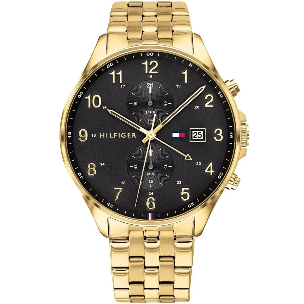 Tommy Hilfiger West 1791708 44mm Men's Multi-Function Watch – Black & Gold Stainless Steel Bracelet
