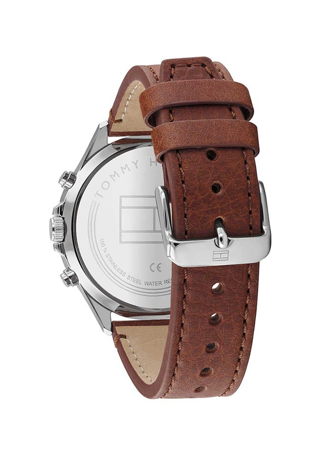 Tommy Hilfiger Banks 1791710 44mm Men's Multi-Function Watch – Dark Grey & Brown Genuine Leather Strap