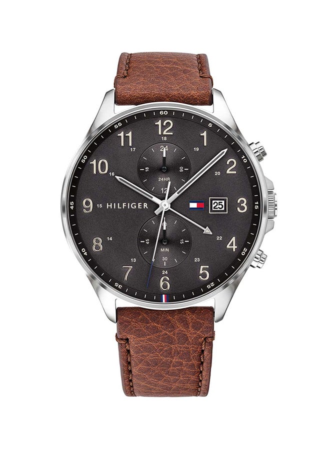 Tommy Hilfiger Banks 1791710 44mm Men's Multi-Function Watch – Dark Grey & Brown Genuine Leather Strap
