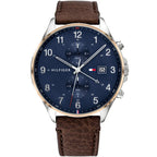 Tommy Hilfiger West 1791712 44mm Men's Multi-Function Watch – Blue & Brown Genuine Leather Strap