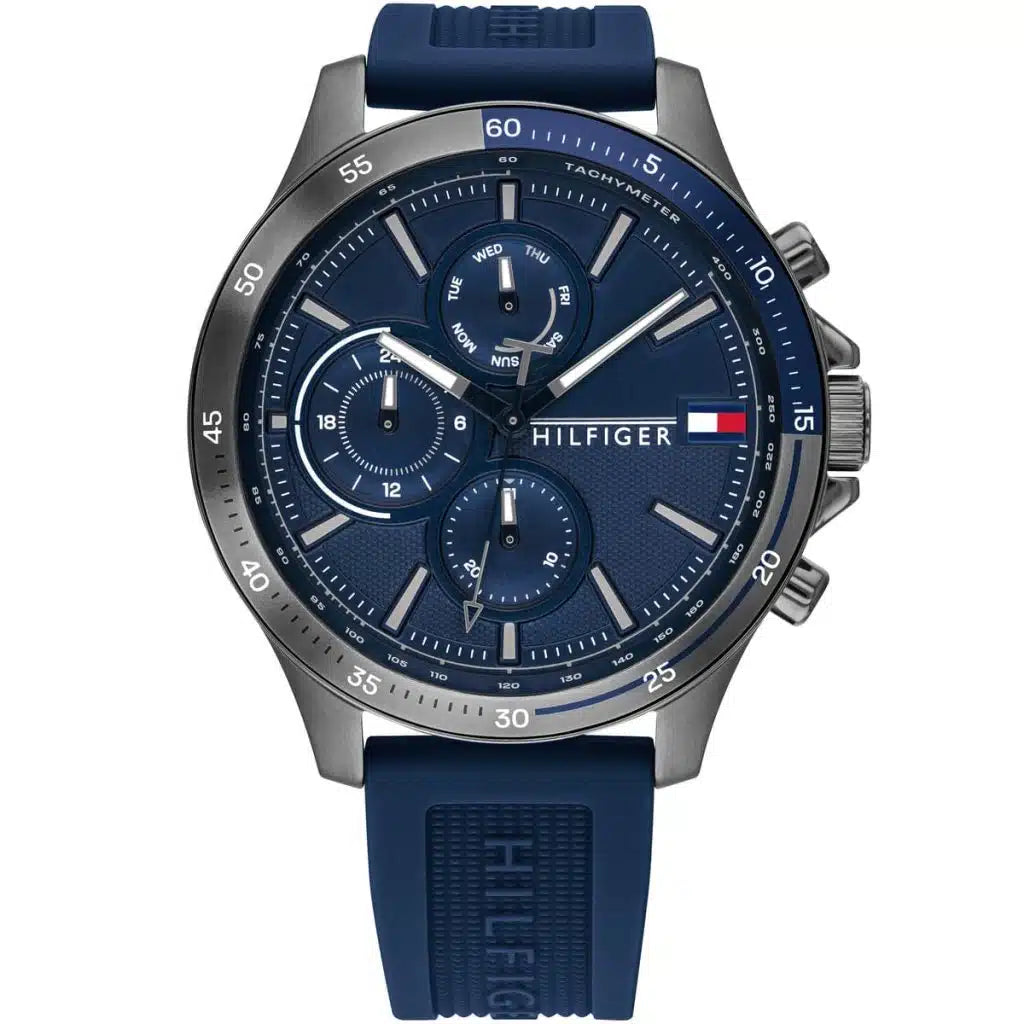 Tommy Hilfiger Bank 1791721 46mm Men's Multi-Function Watch – Blue & Blue Silicone Strap