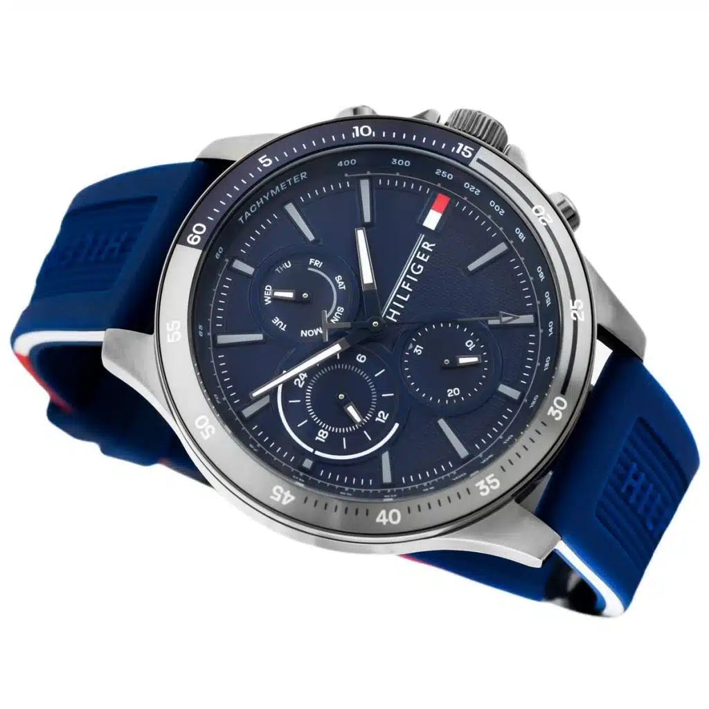 Tommy Hilfiger Bank 1791721 46mm Men's Multi-Function Watch – Blue & Blue Silicone Strap
