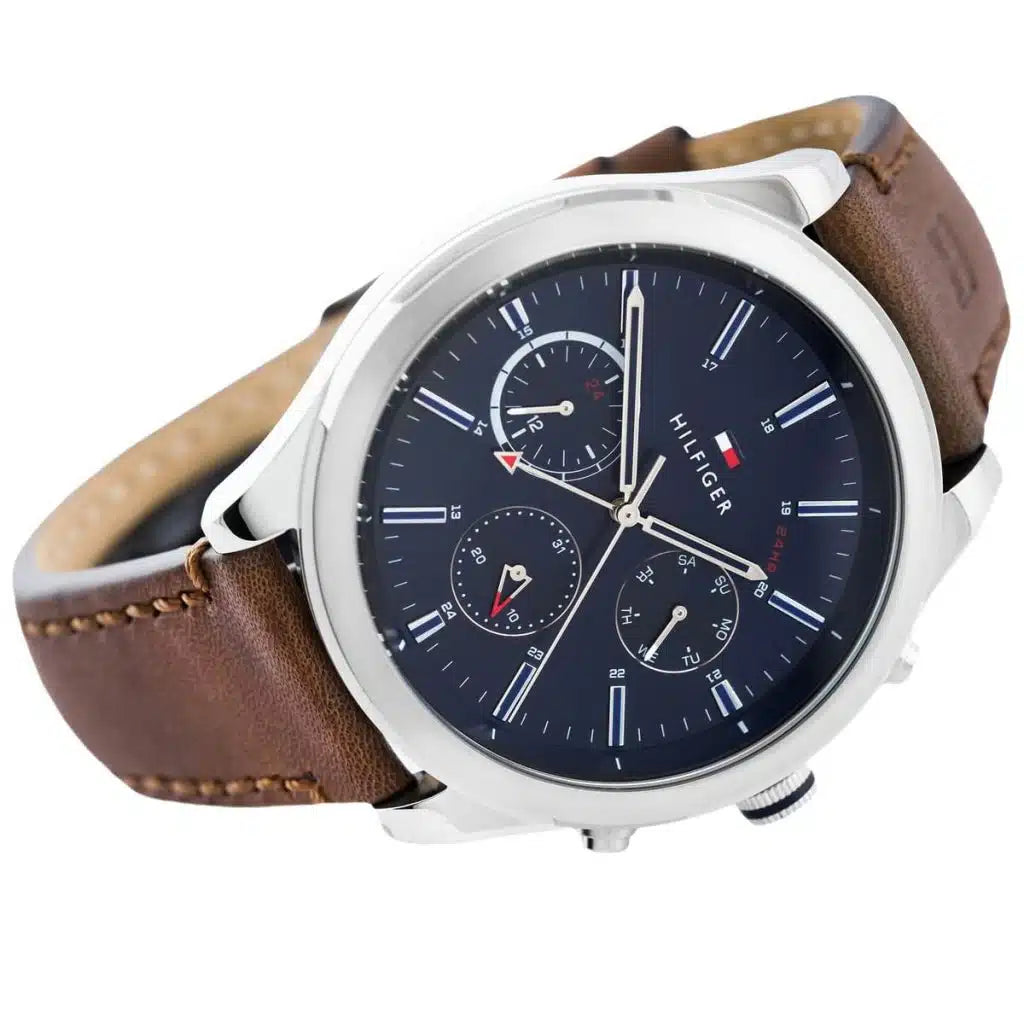 Tommy Hilfiger Ashton 1791741 44mm Men's Multi-Function Watch – Blue & Brown Genuine Leather Strap