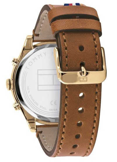Tommy Hilfiger Ashton 1791742 44mm Men's Multi-Function Watch – White & Light Brown Genuine Leather Strap