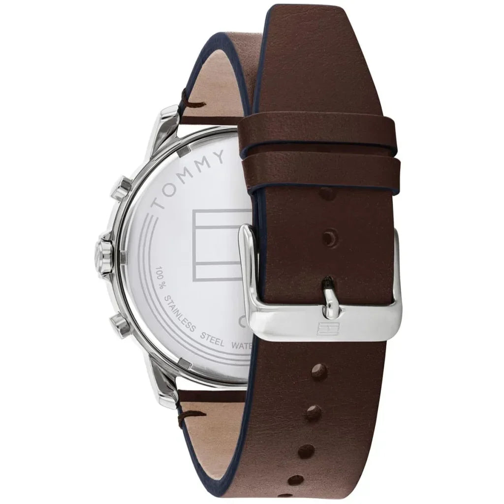 Tommy Hilfiger Jameson 1791797 46mm Men's Multi-Function Watch – Blue & Brown Genuine Leather Strap