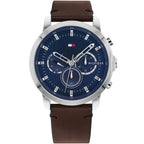 Tommy Hilfiger Jameson 1791797 46mm Men's Multi-Function Watch – Blue & Brown Genuine Leather Strap