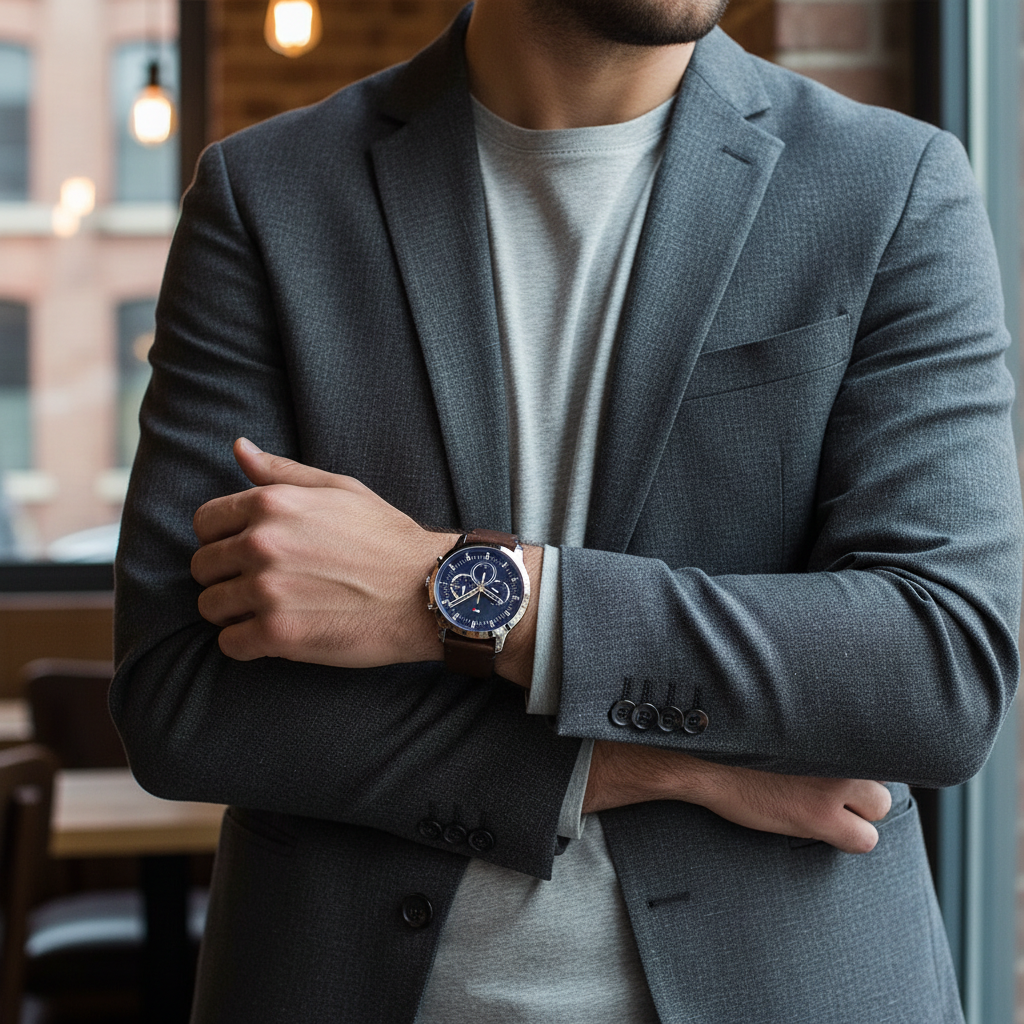 Tommy Hilfiger Jameson 1791797 46mm Men's Multi-Function Watch – Blue & Brown Genuine Leather Strap