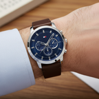 Tommy Hilfiger Jameson 1791797 46mm Men's Multi-Function Watch – Blue & Brown Genuine Leather Strap