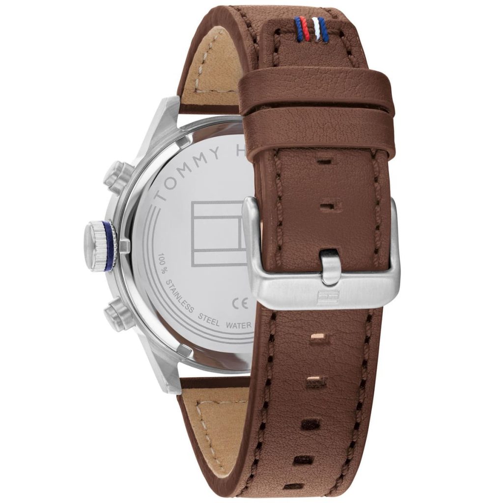 Tommy Hilfiger Trent 1791807 46mm Men's Multi-Function Watch – Blue & Brown Genuine Leather Strap