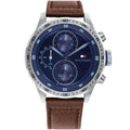 Tommy Hilfiger Trent 1791807 46mm Men's Multi-Function Watch – Blue & Brown Genuine Leather Strap